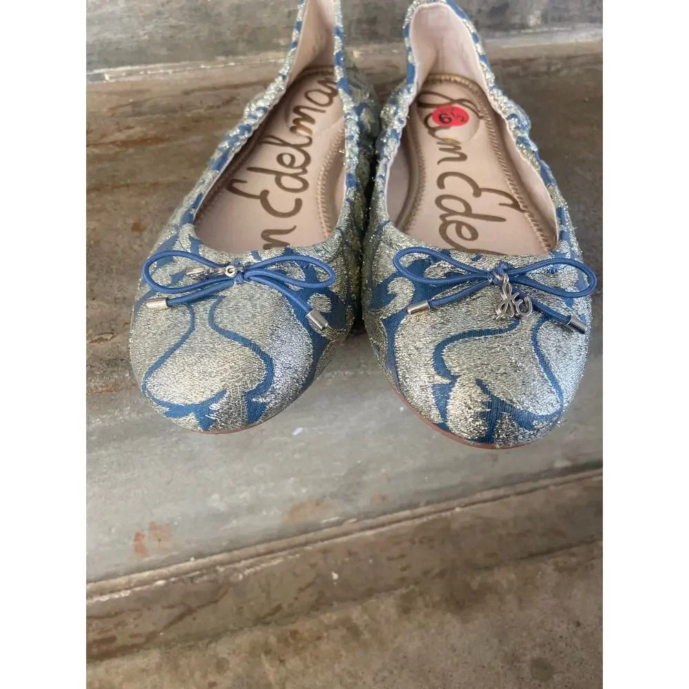 Sam Edelman Felicia blue and gold ballet flats - Picture 4 of 7